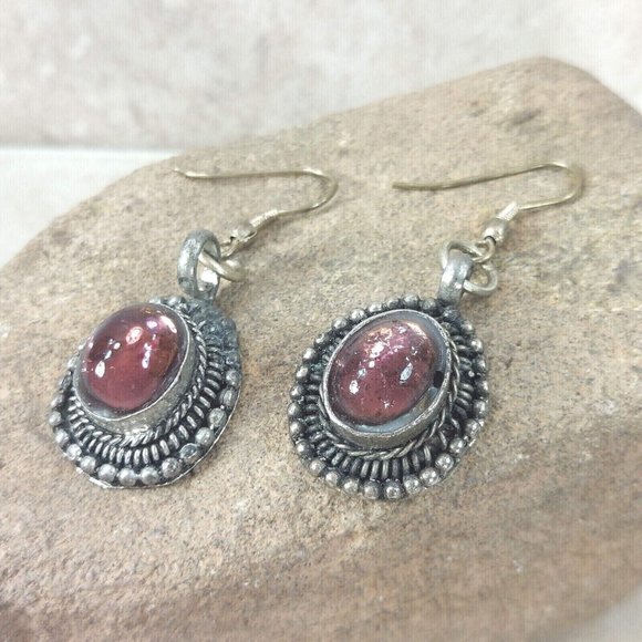 Purple Silver Earrings Oval Dangle Drop Vintage Jewel Trinket Earring Gift F/Her - Picture 3 of 8